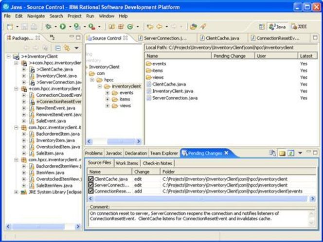 Teamprise Plug-in utfører versjonskontroll inne i IBM Rational Application Developer 7.