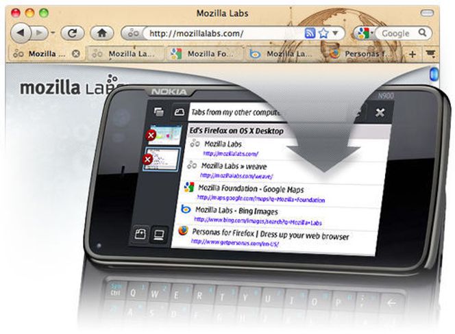 Weave gjør det mulig å synkronisere brukerdata mellom Firefox på pc-en og Firefox på mobilen. Bilde: Mozilla Labs