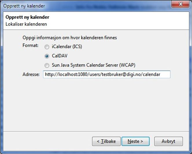 Dialogen for å knyttet eksterne kalendere til Thunderbird-tillegget Lightning.