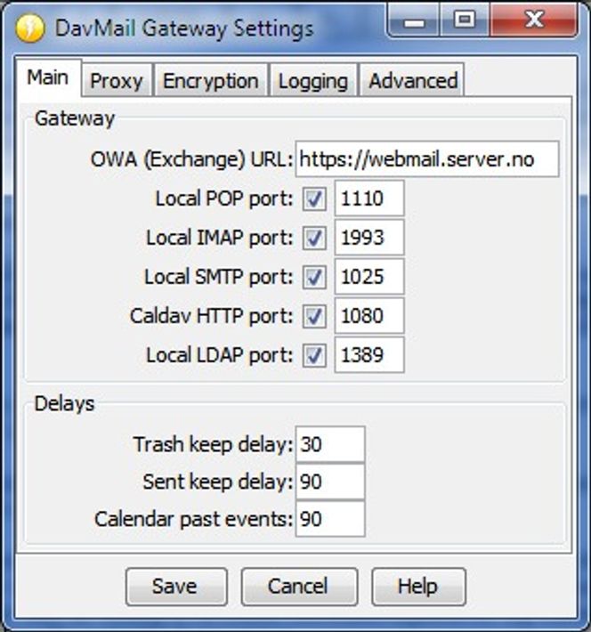 Grunnleggende DavMail-oppsett