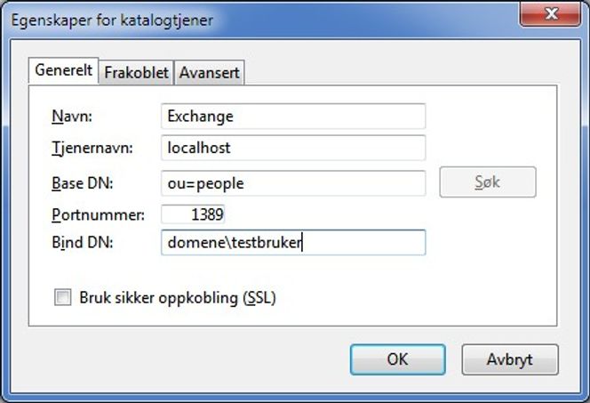 Bortsett fra brukernavn og muligens portnummer, er dette alt som skal til får å få tilgang til kontaktene i Exchange via LDAP.