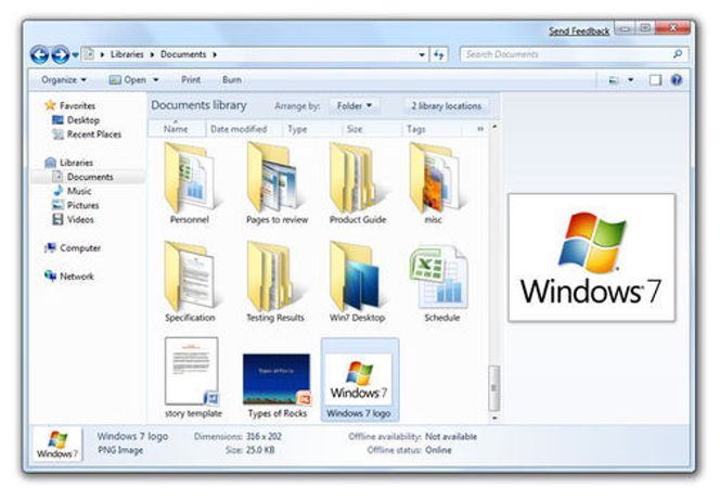 Windows 7 beta-versjonen av Windows Explorer.