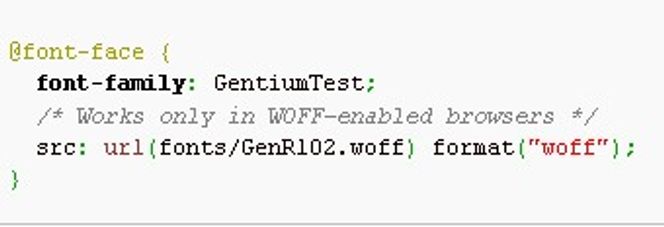 CSS-regel hvor det benyttes en WOFF-basert font.