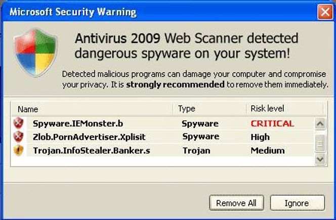 Mens du ser dette skjermbildet, fra et program som ikke har noe med Microsoft å gjøre, kan det falske antiviruset faktisk være i gang med å laste ondsinnet kode over på pc-en. Bilde: Symantec