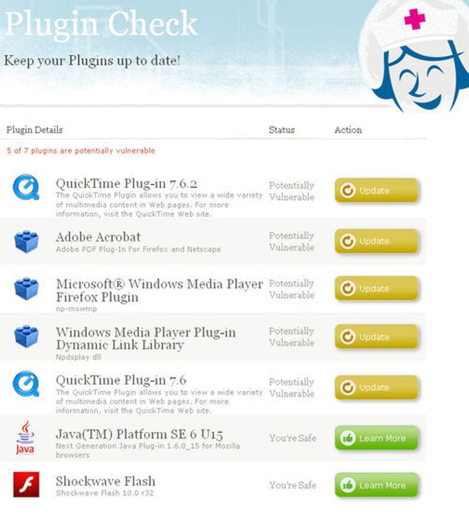Foreløpig utgave av Mozillas Plugin Check.
