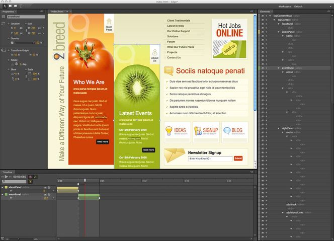 Illustrasjonen viser at det legges til bevegelse i et eksisterende HTML-dokument med Adobe Edge. Bilde: Adobe