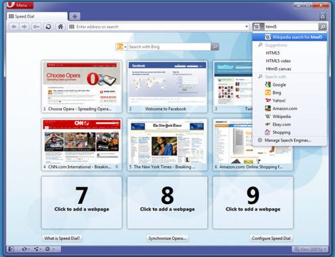 Både Speed Dial og søkefeltet blir forbedret i Opera 10.60. Bilde: Opera Software