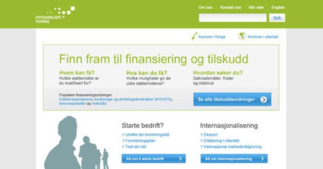Utkast til ny forside for innovasjonnorge.no. Nettstedet blir lansert i beta rett over sommeren.