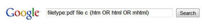 Ved hjelp av dette søket med Google kan man finne millioner av PDF-dokumenter på weben som stammer fra HTM-, HTML- og MHTML-filer skrevet ut til PDF ved hjelp av Internet Explorer. I dette tilfellet har alle HTML-filene ligget på c:-partisjonen.
