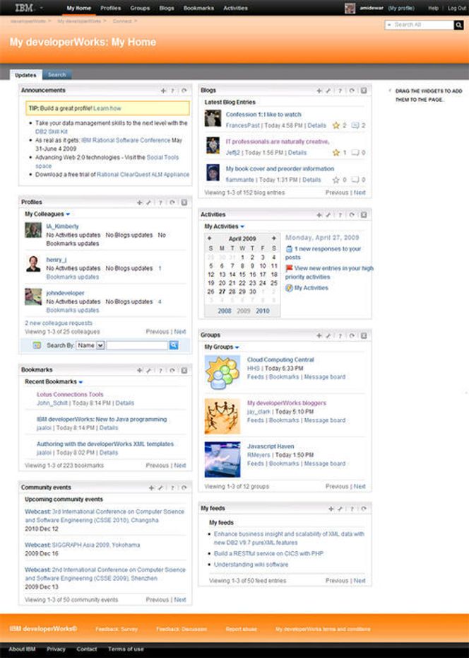 Eksempel på brukertilpasset hjemmeside i My developerWorks
