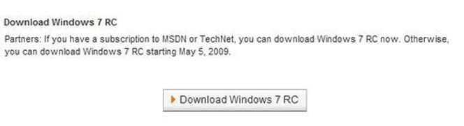 Utsnitt fra Microsofts Partner Program-side med nedlastingslenke til Windows 7 RC. Bilde: Arstechnica. Bilde: Arstechnica