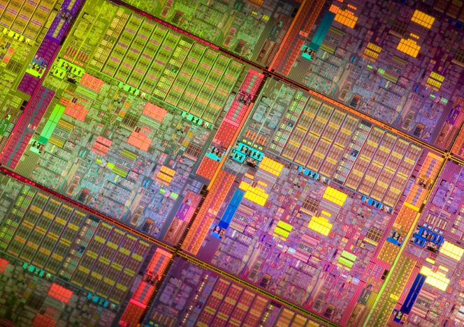 Utsnitt av Intel Westmere-wafer Bilde: Intel