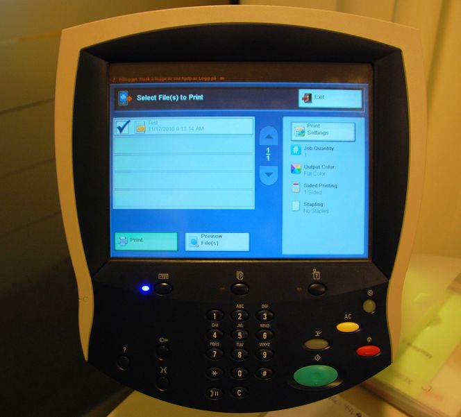 Brukergrensesnitt på en Xerox multifunksjonsskriver. Bilde: Xerox