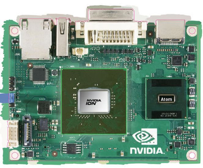 Hovedkort i pico-størrelsen med Intel Atom-prosessor og Nvidia Ion GPU. Bilde: Nvidia