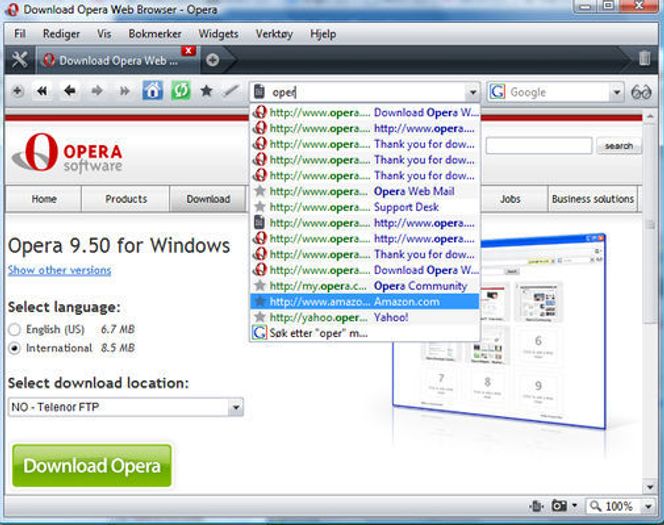 Opera 9.5 med Quick Find.