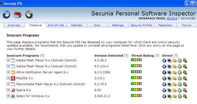Secunia PSI finner oppdateringer til over 7000 ulike programmer.