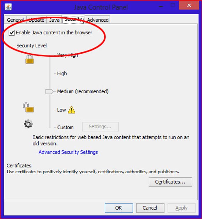 Her kan Java-pluginen deaktiveres på tvers av alle nettleserne på pc-en. I Wimdows får man fram dette vinduet ved å velge Java-ikonet i Windows-kontrollpanelet. Bilde: digi.no