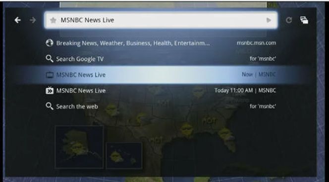 Demonstrasjon av søk i Google TV.