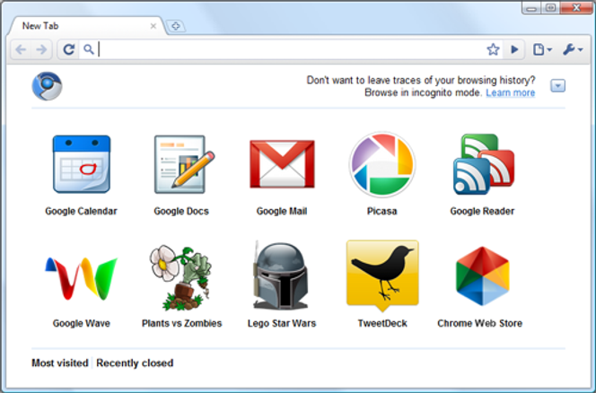 Snarveier til installerte webapplikasjoner vises på faneforsiden i Google Chrome. Bilde: Google