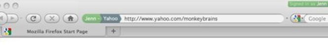 Foreløpig forslag til hvordan brukeren kan se hvilken konto man er logget inn med i Firefox 4. Bilde: Mozilla Labs