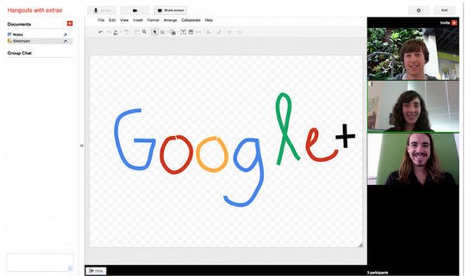 Google+ Hangouts med deling av notatblokken Sketchpad. Bilde: Google