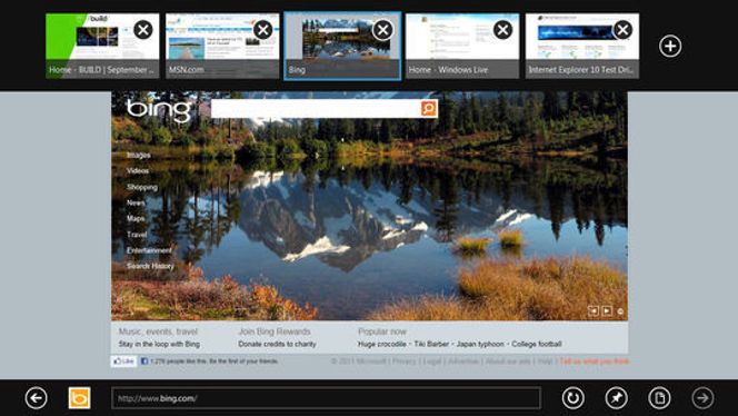 Metro-versjonen av Internet Explorer 10, som kommer i Windows 8. Bilde: Microsoft