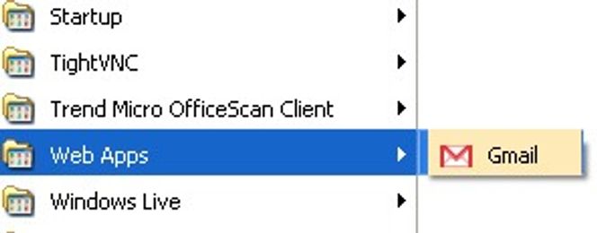 Webapplikasjonene som kjøres med Prism kan startes fra startmenyen i Windows.