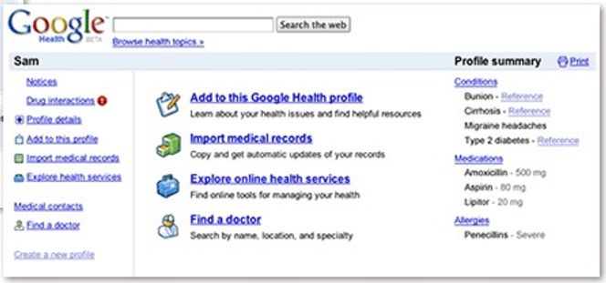 Åpningsbildet i Google Health kommer etter en pålogging av samme type som på e-posttjenesten Gmail.