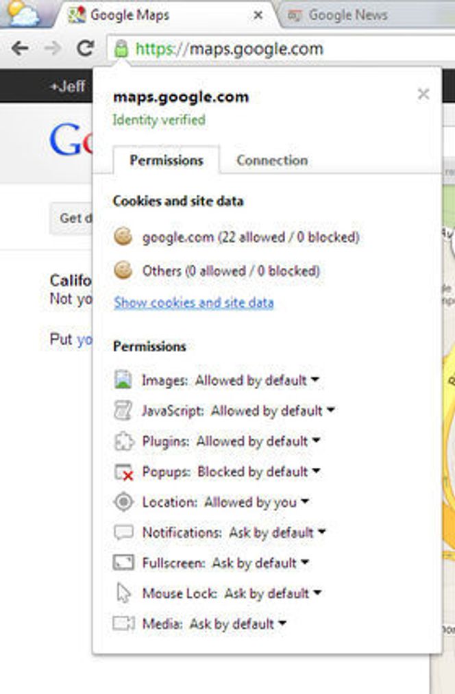 Panelet med nettstedspesifikke tillatelser i Chrome 23. Bilde: Google