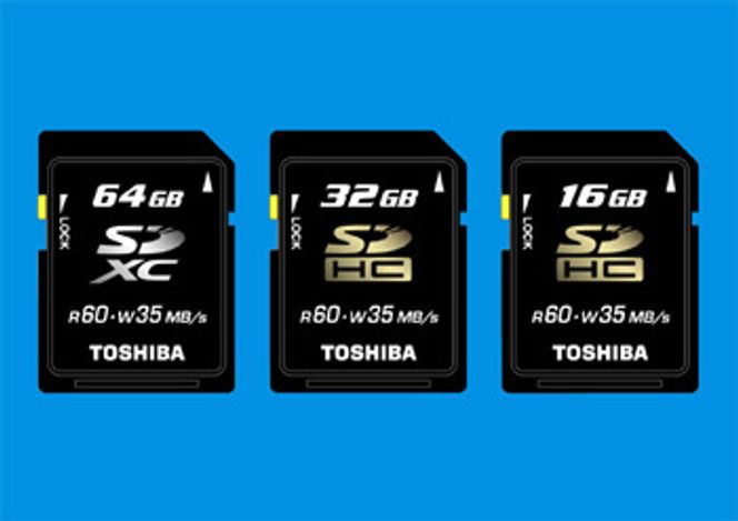 Det kommende SDXC- og SDHC-kortene fra Toshiba.