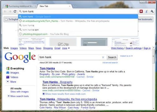 Google skal integrere selskapets nye Instant-søk med adresse- og søkefeltet i kommende Chrome 7. Bilde: Google
