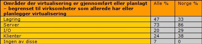 Det er servere som blinker seg ut som det mest interessante området å virtualisere. (Kilde: HP TSG Thought Leadership Project 2008)
