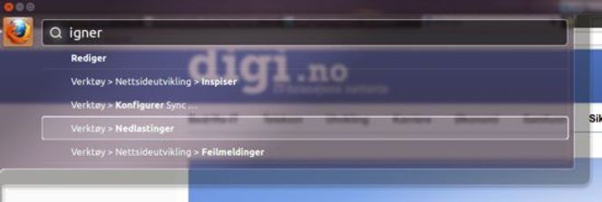 Også dersom brukeren skriver feil skal HUD-grensesnittet kunne komme med riktige forslag. Her i Firefox. Bilde: Jo-Erlend Schinstad