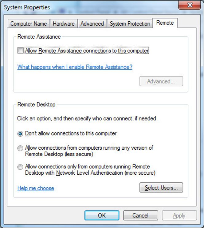 Aktivering av Remote Desktop-støtten i Windows 7. Bilde: digi.no