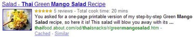 Utvidet søkeresultat når man søker etter «mango salad» i Googles søketjeneste. Bilde: Google