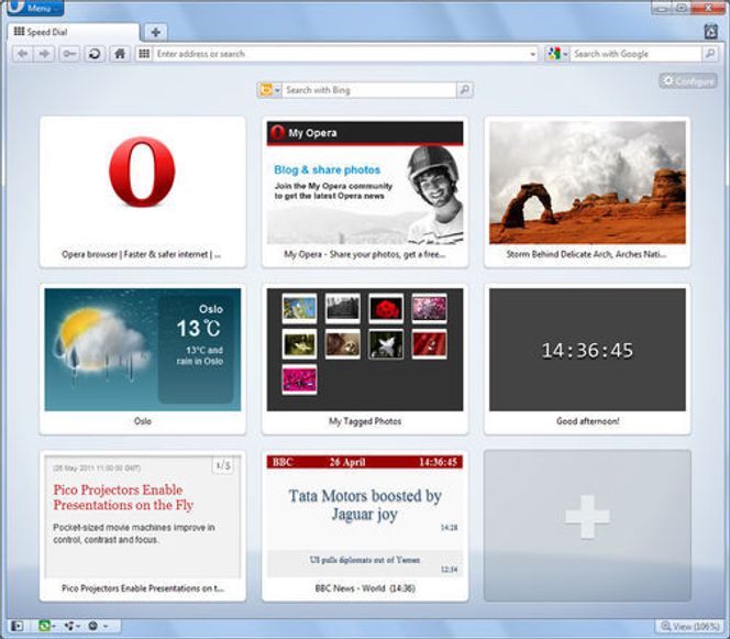 Speed Dial-utvidelser i Opera 11.50 beta.