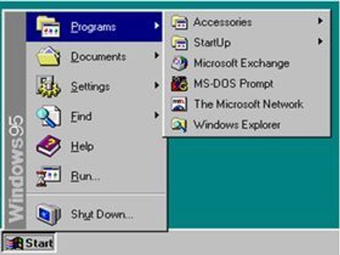 Startmenyen i Windows 95. Bilde: Microsoft