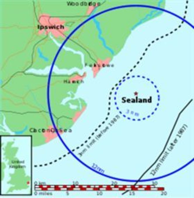 Sealand er så vidt mer enn seks sjømil fra kysten utenfor Ipswich.