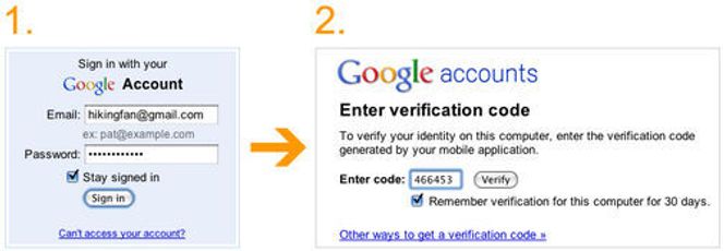 Tofaktors innlogging på Google-kontoer.