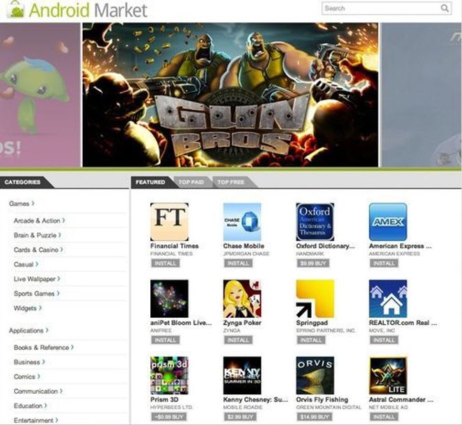 Android Market-nettstedet gjør det mulig for Android-brukere å installere mobilapplikasjoner fra nettleseren til pc-en. Bilde: Google