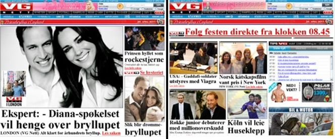 VGs forside med og uten prinsefilter.