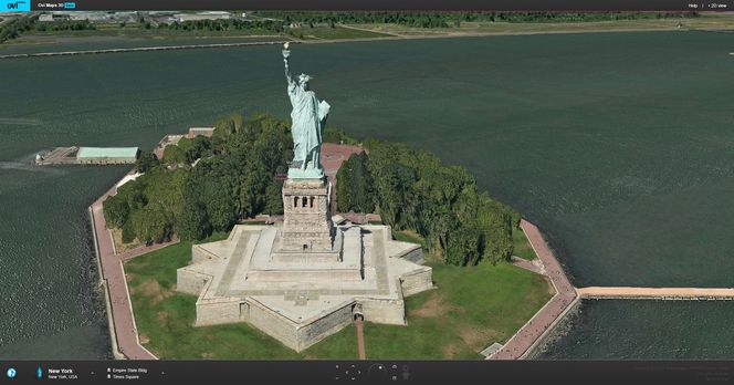 Også trærne rundt Frihetsgudinnen i New York er i 3D i Nokias Ovi Maps 3D.