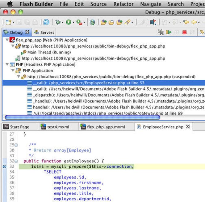 Integrert debugging i Adobe Flash Builder 4.5 for PHP Bilde: Adobe