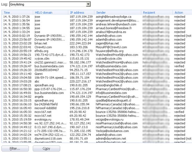 Eksempel på grålistelogg. Bilde: ESET