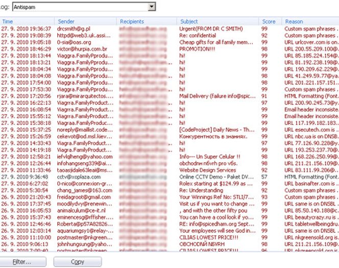 Eksempel på antispamlogg. Bilde: ESET