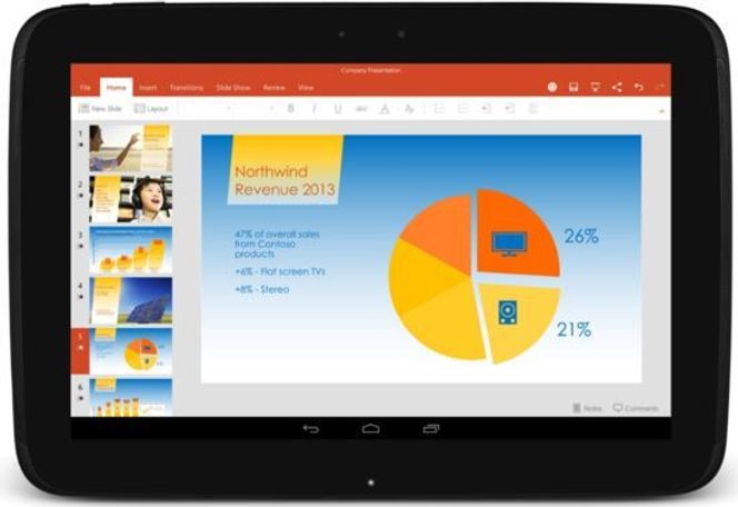 PowerPoint er blant Microsoft Office-appene som nå er tilgjengelige for Android-nettbrett. Bilde: Microsoft
