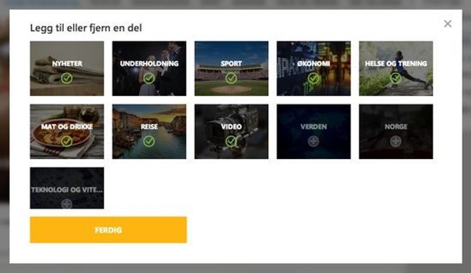 Man kan selv tilpasse innhold. Bilde: Skjermbilde