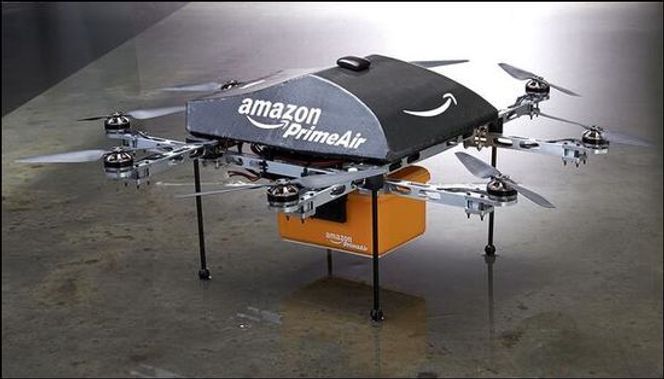 Amazon vil levere pakker med selskapets PrimeAir-droner. Bilde: Amazon
