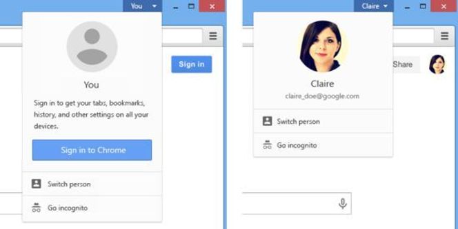 Fra «You»-menyen i Chrome 38 kan man blant annet velge mellom flere brukere av Chrome. Bilde: Google