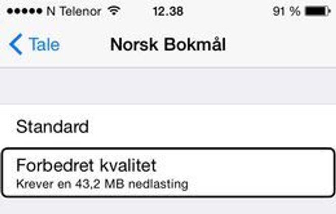 STUSSELIG: Fila som gir bedre kvalitet på norsk stemme på iPhone er nå på knappe 43 megabyte. Bilde: MJ